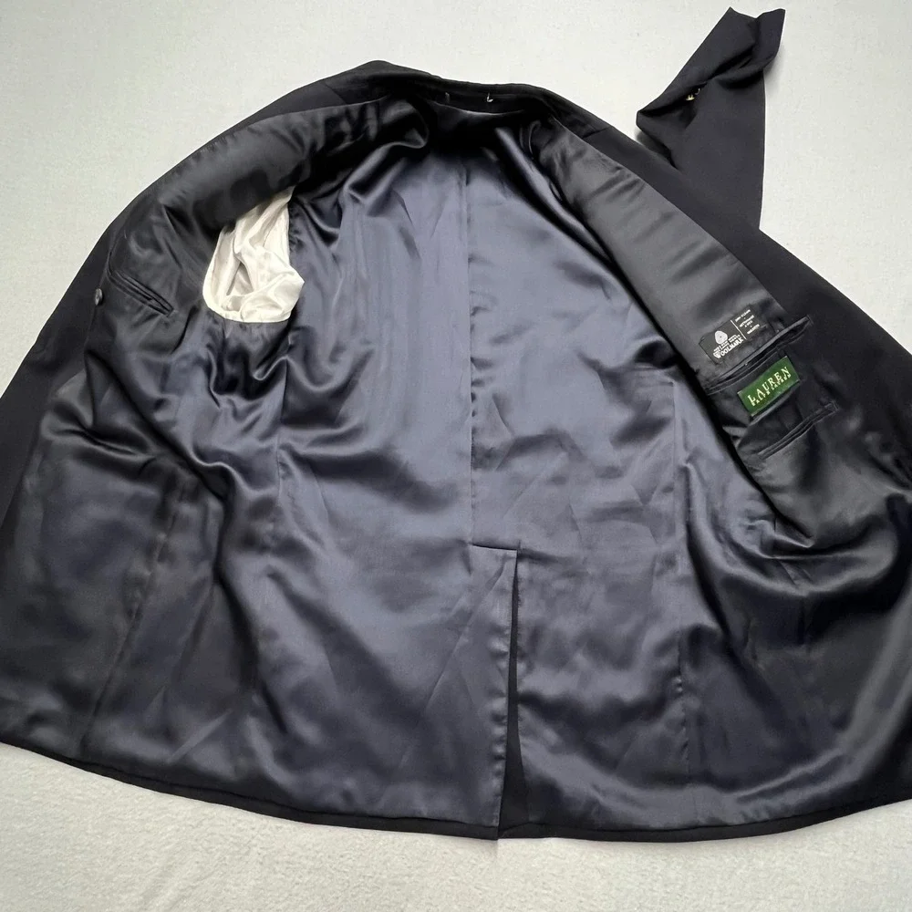 Ralph Lauren Blazer Men 42R Gold Button Sport Coat Suit Jacket Wool‎ NavyBlue